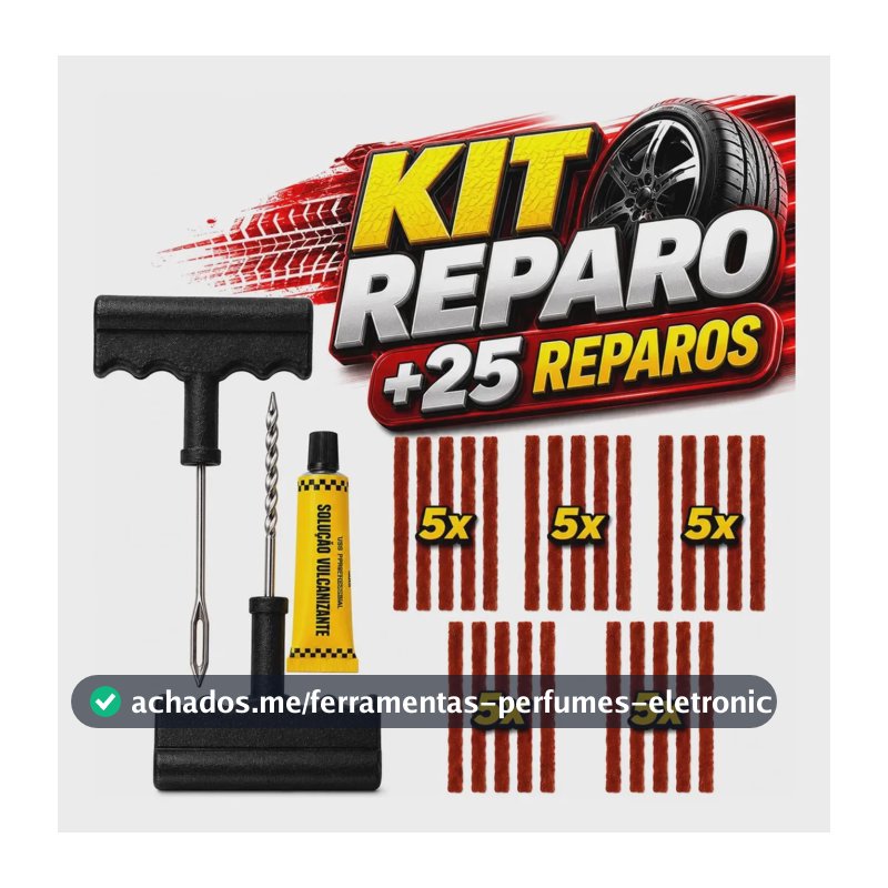 Kit Reparo Pneus 25 Remendo Macarrão Carro Moto Sem Câmara