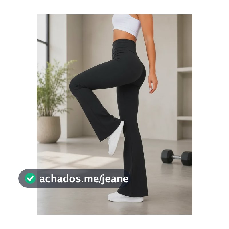 Calça Legging Flare Bailarina Cintura Alta Leg Boca De Sino Preto Liso M