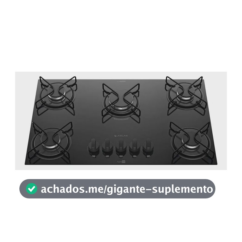 Cooktop 5 Bocas Atlas Agile Up com Mesa De Vidro A Gás Preto Bivolt