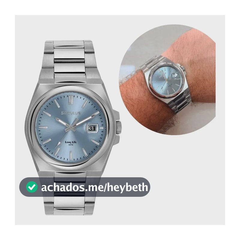 Relógio Seculus Masculino Aço 40mm 44263g0svna4 Azul-aço Prateado Azul Azul-aço