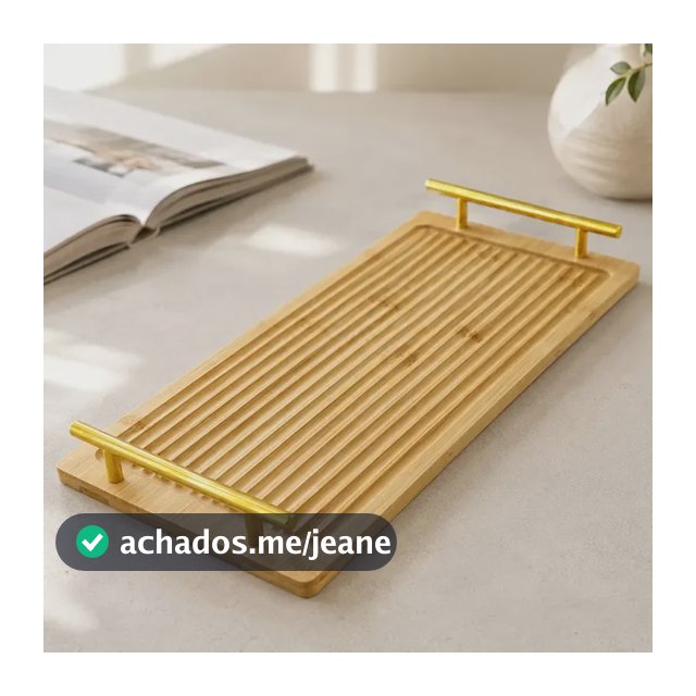 Bandeja Bambu Ripada 39x18cm Alças Douradas Decorativa Bambu/alça Dourada