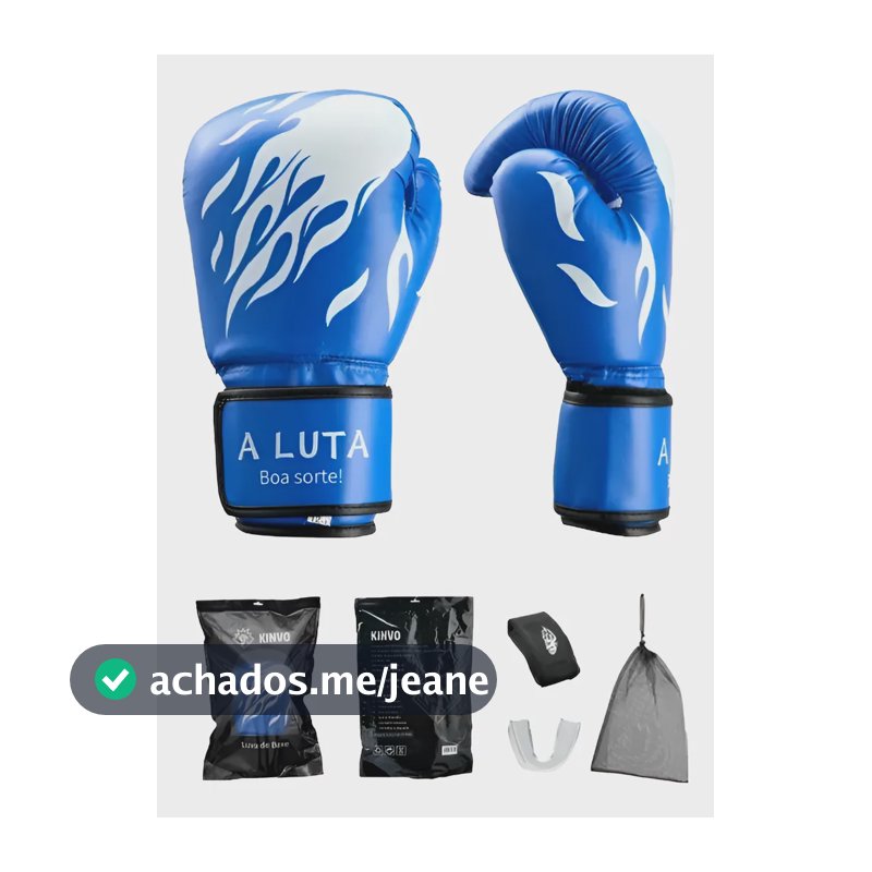 Kit Luvas Boxe Muay Thai Kinvo Profissional Bandagem + Bucal 10oz Azul