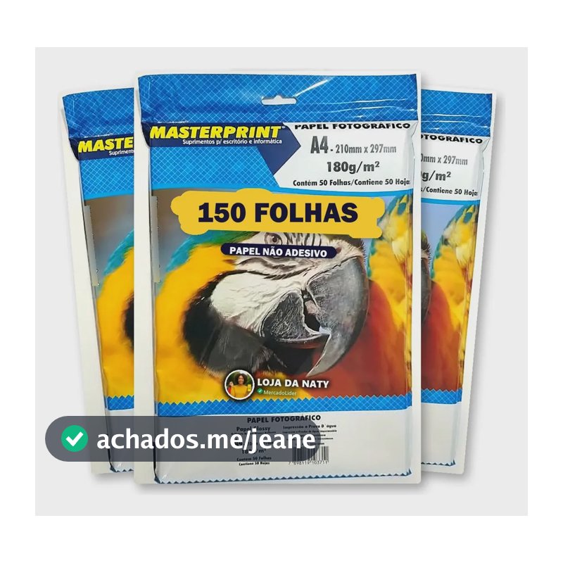 Papel Foto A4 Brilhante 180g Masterprint 150 Folhas Premium Branco Branco