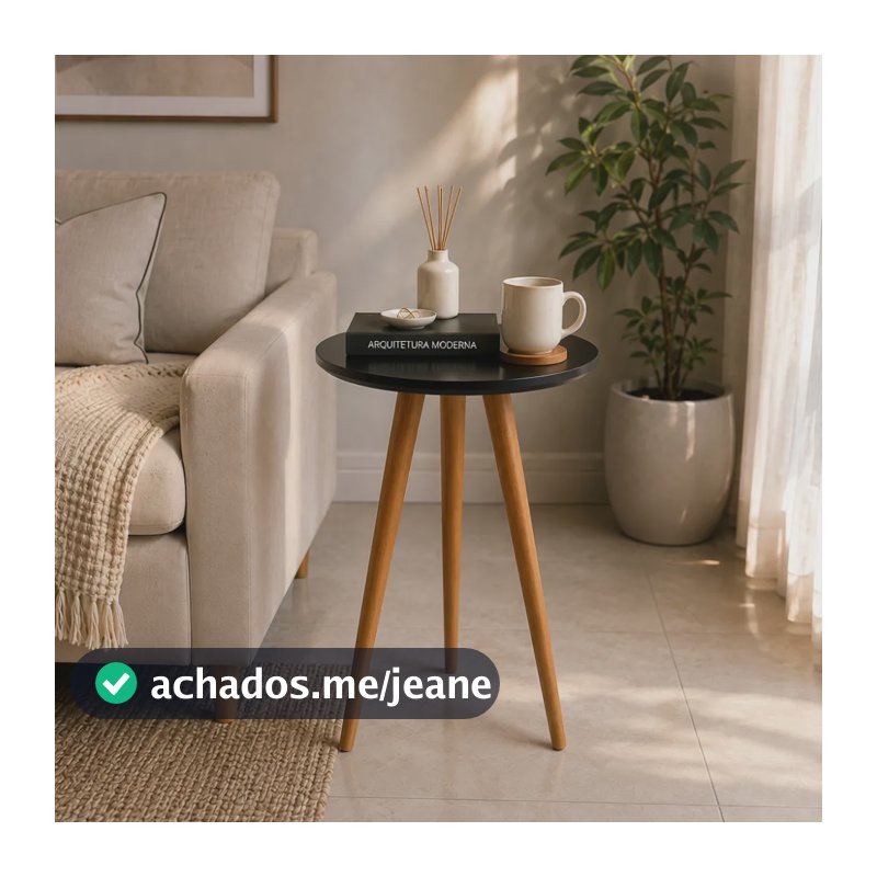 Mesa De Centro Lateral Redonda Tripé Palito Decoração Casa Preto