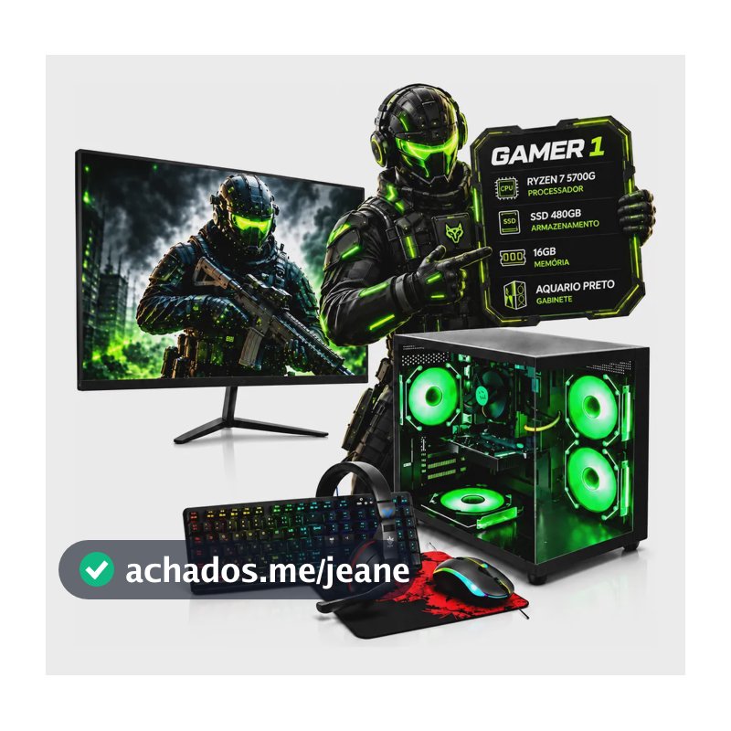 Pc Gamer Ryzen 7 5700g 16gb Ssd 480gb Gamer Monitor Otimo 480 Gb 16 Gb Memoria Ram - Alto Desempenho - Jogos Trabalho