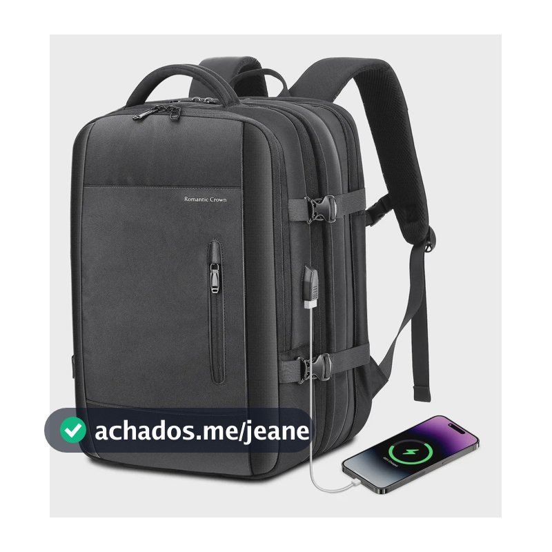 Mochila passeio Romantic Crown Executiva notebook impermeável cor preto design oxford 42L