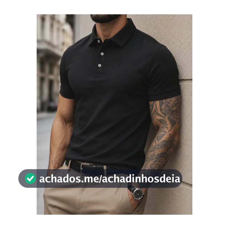 Camisa Polo Masculina Piquet Slim Manga Curta Preto Gg