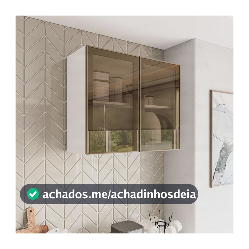 Armário Aéreo Amara 2 Portas De Vidro Cozinha 80cm Multicolorido
