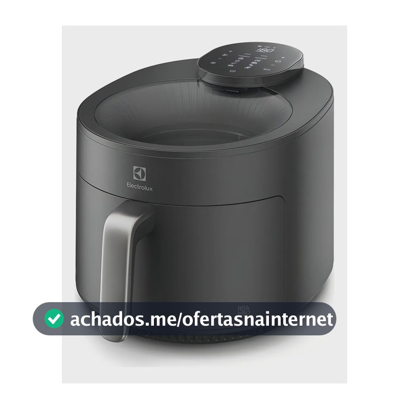 Fritadeira Air Fryer Elétrica sem Óleo com visor 360 Transparente 5.1L de Capacidade Painel Digital 1500W de Potência Electrolux EAF170 Cinza