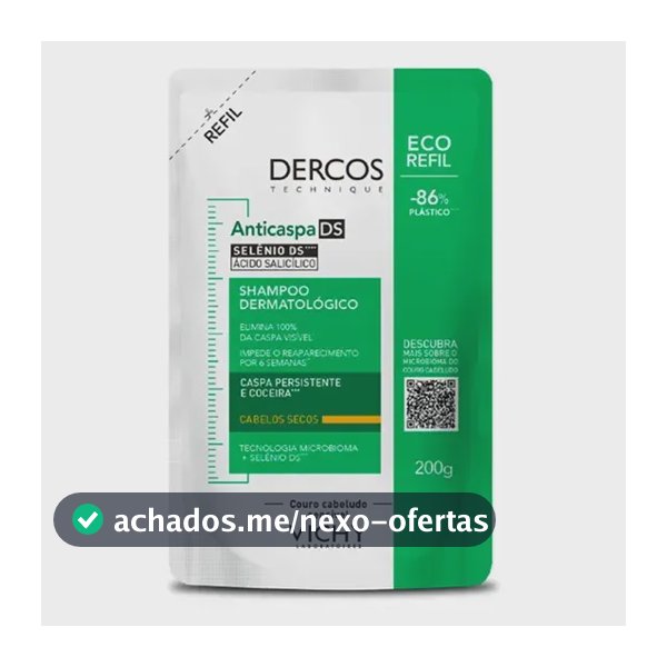Shampoo Anticaspa Cabelos Secos com Selênio DS, Dercos DS Vichy, Refil 200g