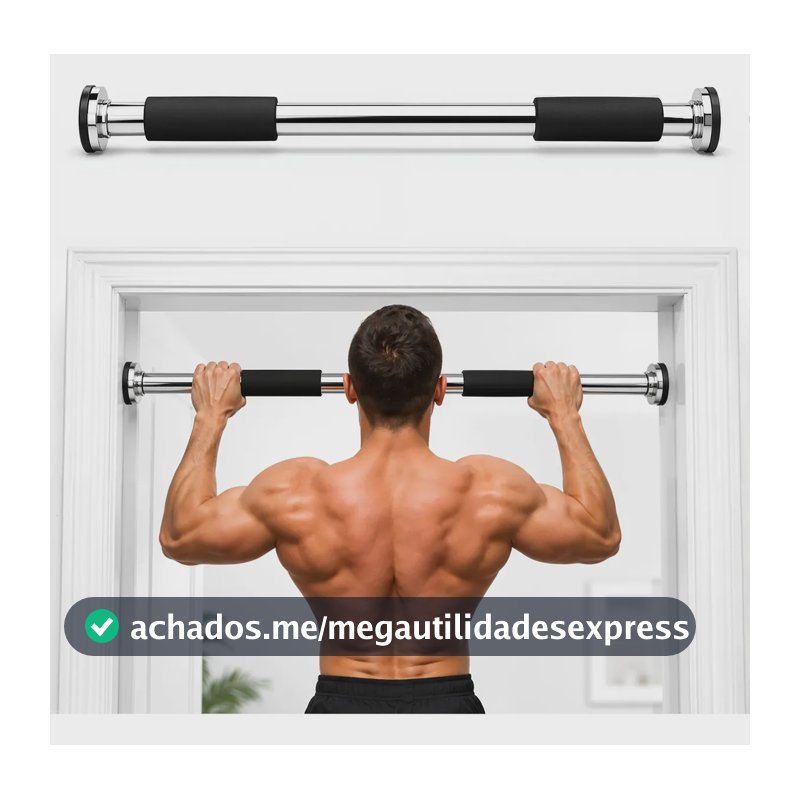 Barra Fixa Para Musculação Exercicios Costas De Porta Parede Prateado