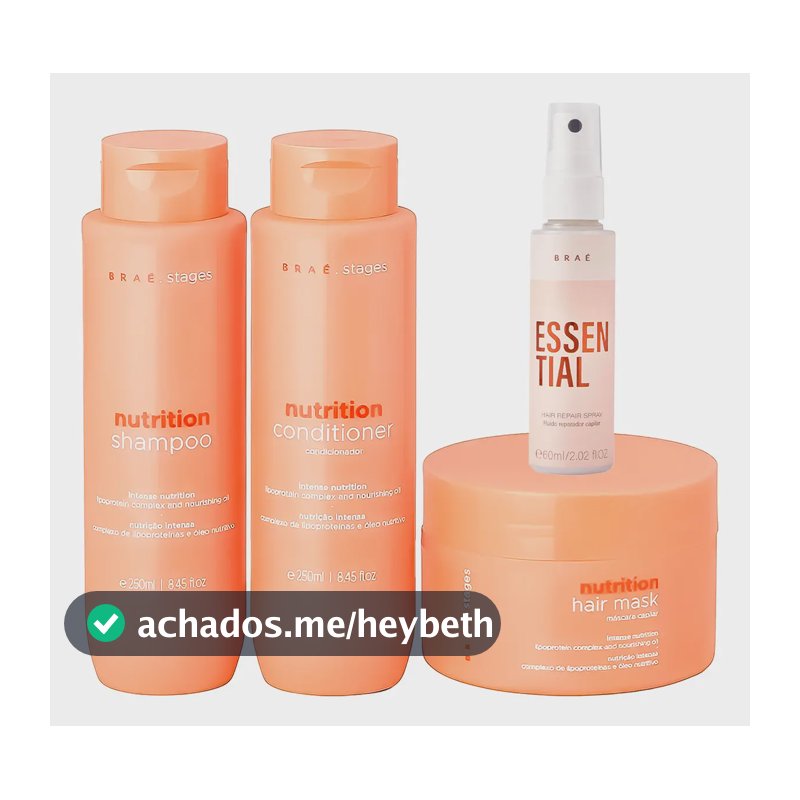 Kit Braé Stages Nutrition Shampoo,cond,másc + Essential 60ml