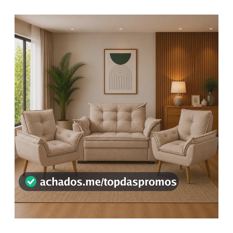 Sofá 2 Lugares E 2 Poltrona Decorativa Para Sala De Estar Cinza
