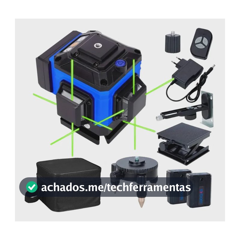 Nível Laser 3D 12 Linhas Exbom Recarregável 360° Verde Acompanha Controle