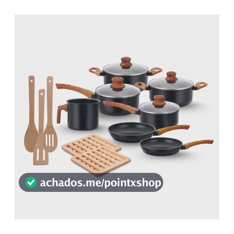 Jogo De Panelas Indução Antiaderente 12 Peças Fundo Triplo, Revestimento Cerâmico, Alumínio Ecoglide E Tampas De Vidro Preto