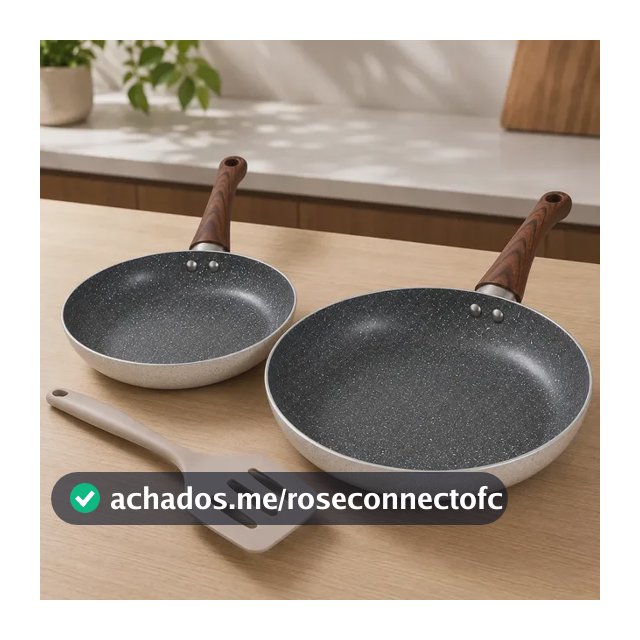 Conjunto 2 Frigideiras Cerâmica Antiaderente Profissional C/ Espátula Raspadora Silicone Bege Matera - Leshop