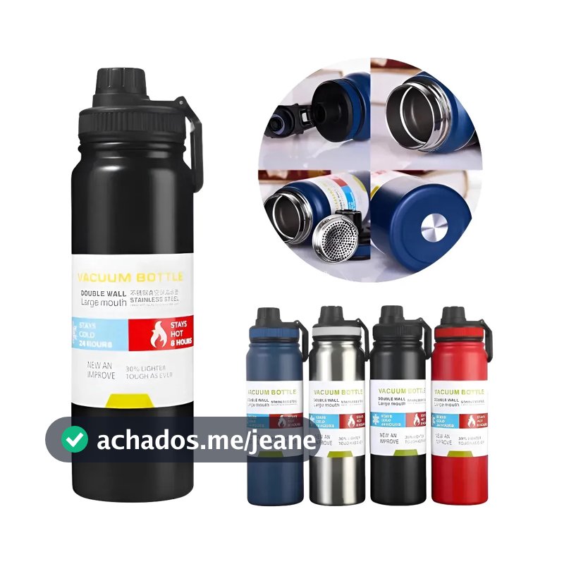 Garrafa Térmica 800ml Água Inox Academia Quente E Frio Preto