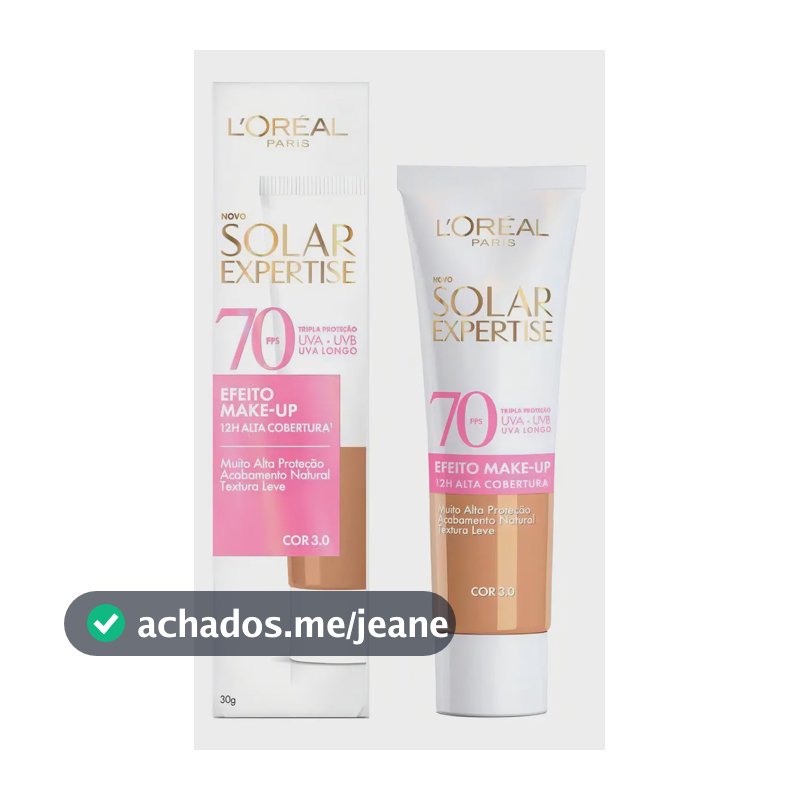 L'Oréal Paris Solar Expertise Efeito Make Up 7.0 - Protetor Solar Facial com Cor FPS 70 Alta Cobertura 30g