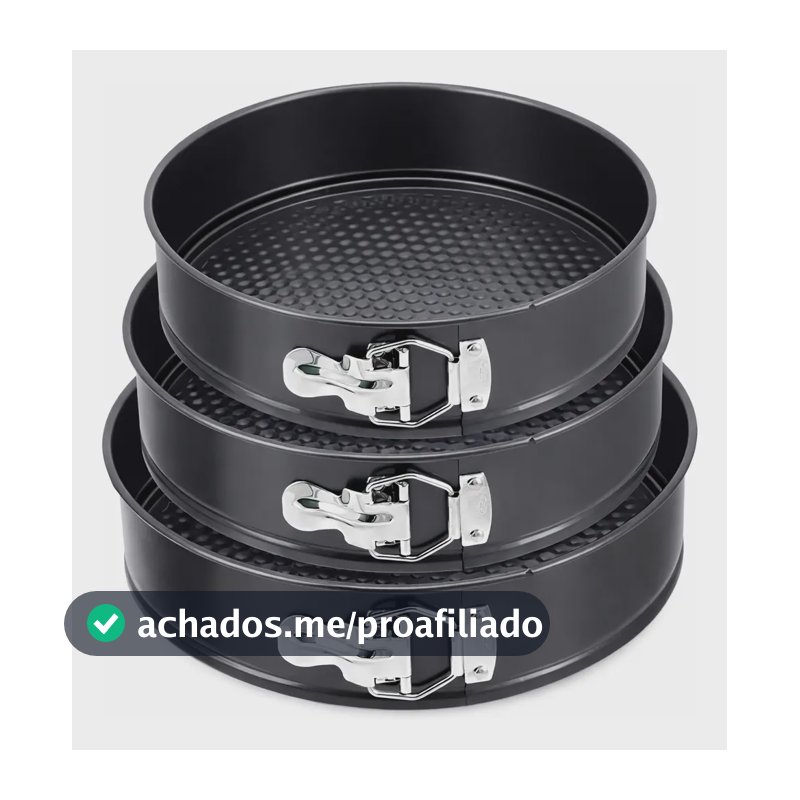 Kit 3 Formas De Bolo Torta Pudim Cheesecake 24CM 26CM 28CM Antiaderente Com Fundo Removível Com trava Desmontável Durável Confeitaria Aniversário Festa Cor Preto Sayonara