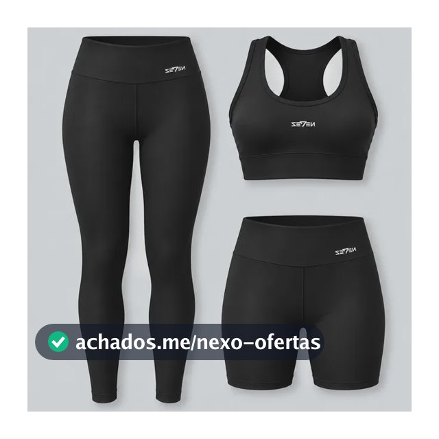 Kit Conjunto Feminino Fitness Top Nadador + Legging + Short Preto Gg