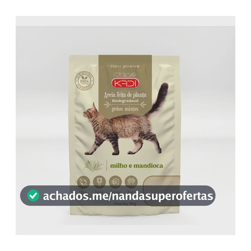 Areia Sanitária Gatos Milho Mandioca Kadi Graos Mistos 4kg