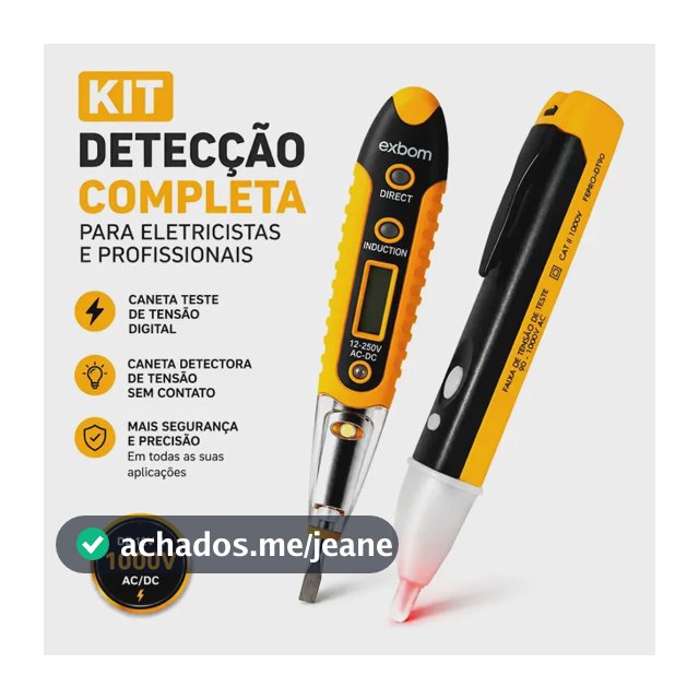 Kit Eletrica Chave Teste Digital + Caneta Detectora Tensão Amarelo