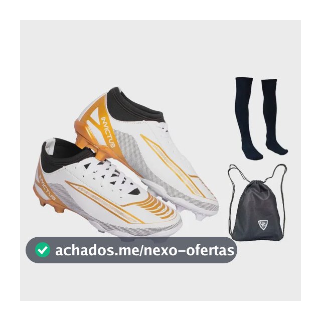 Kit Chuteira Campo Botinha Invictus Uzze Nova + Meião Bolsa