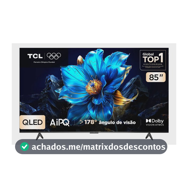 Smart TV TCL 85 Polegadas QLED 4K P7K WiFi Bluetooth Google TV HDR10+ Dolby Atmos Dolby Vision 85P7K