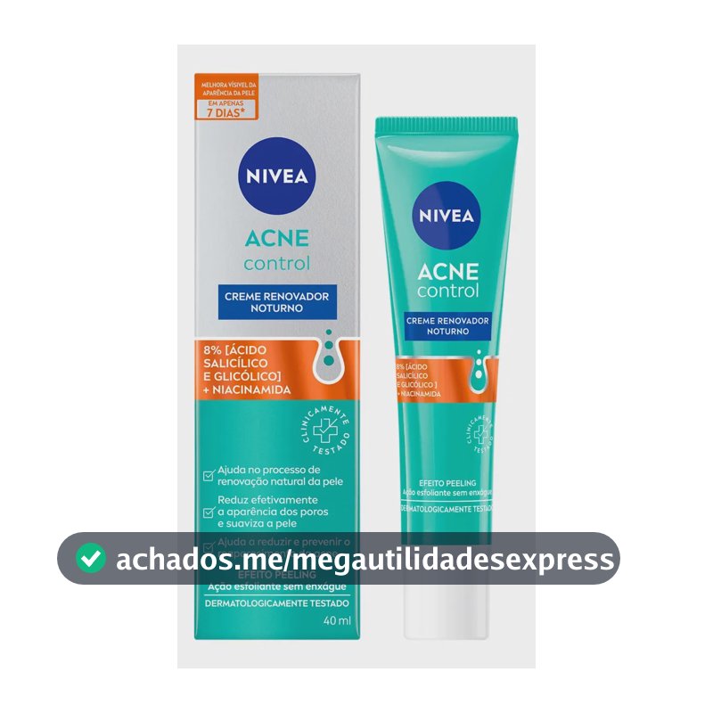 NIVEA Creme Renovador Noturno Acne Control 40ml, Renovação Natural da Pele, Reduz Acne e Poros, Efeito Peeling, Pele com Tendência a Acne