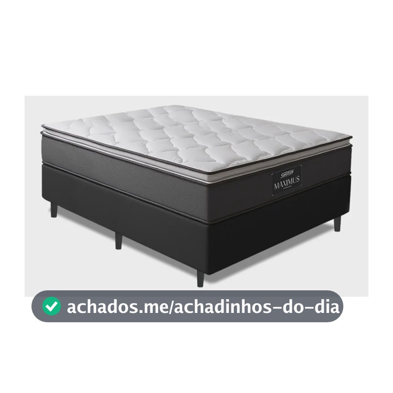 Cama Box Casal Colchão Gazin Molas Ensacadas Pillow Maximus Cinza e Preto 138x188x62cm