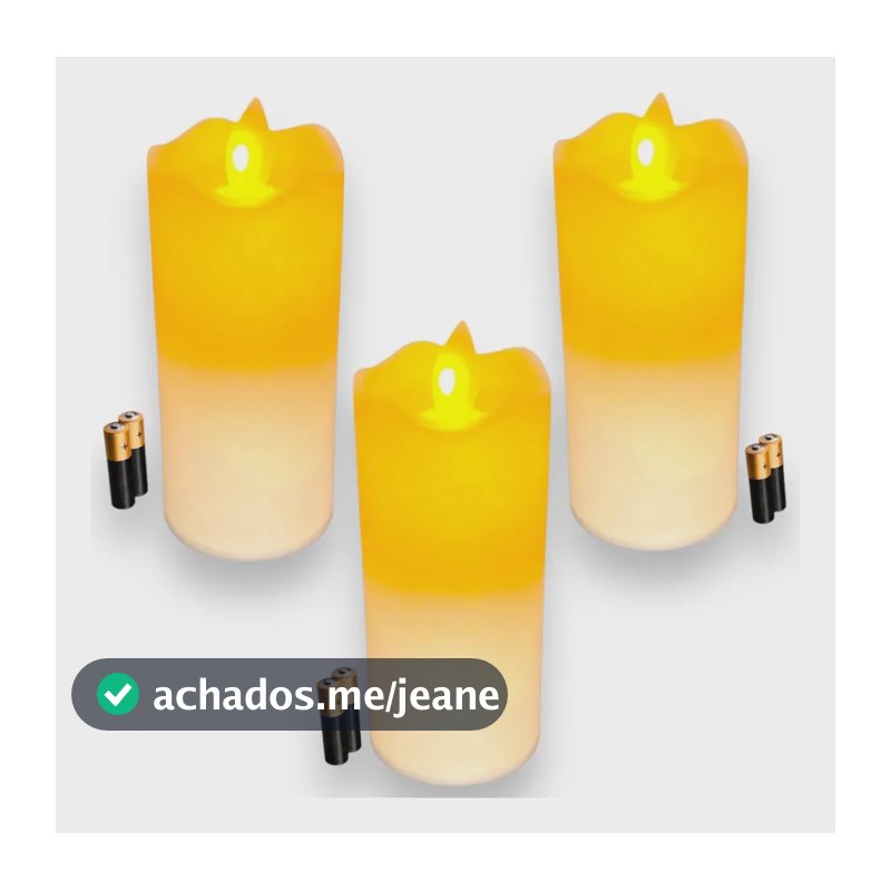 Kit 3 Vela Eletrônica De Led Com Real Chama Viva + Pilhas Aa Vela Lisa Eletrônica
