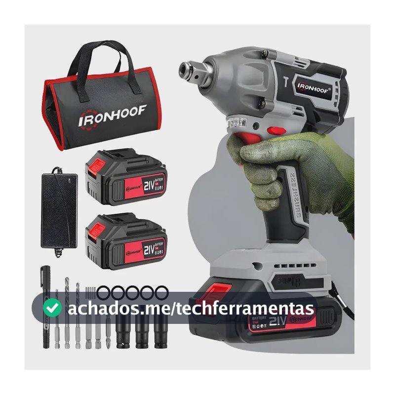 Chave De Impacto Furadeira Brushless 520nm 21v 2 Bateria Cinza-escuro 110/127/220v 60hz