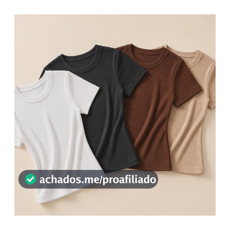 Kit 4 Blusa Feminina Baby Tee Casual Ribana Canelada Slimfit Baby Tee Preto Marrom Branco E Nude G