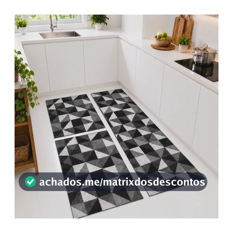 Tapete Kit Cozinha Antiderrapante Passadeira Jogo Lavável 1.4 M 45 Cm Dallas Preto