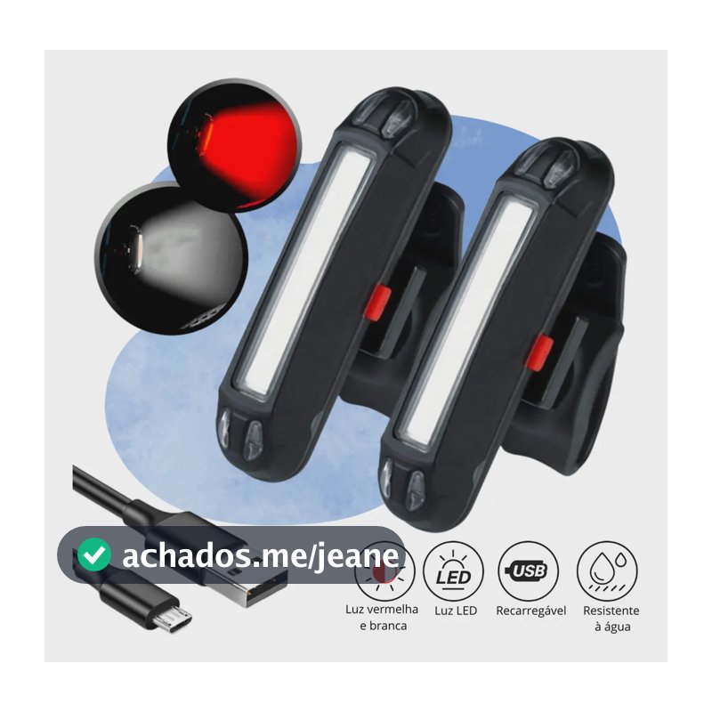 Kit 2 Lanterna Bike Sinalizador Bicicleta Luz de Segurança Led Traseiro Farol 2 Cores Recarregável Cor Preto Iluminação Branco e Vermelho