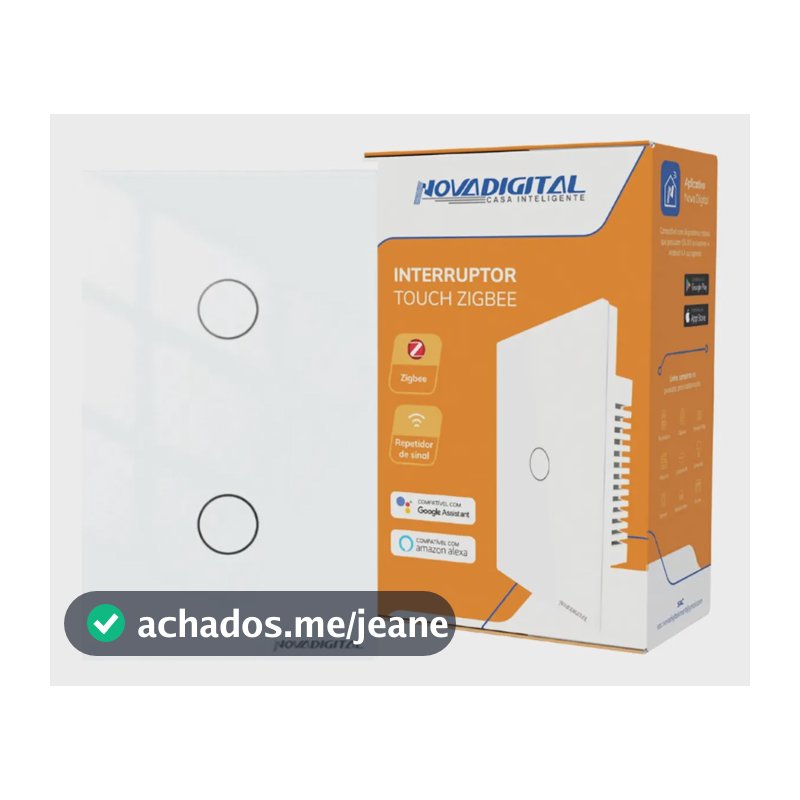 Interruptor Inteligente Zigbee NovaDigital 2 Teclas Botões Touch Tuya Smart Life Alexa Google Bivolt 127V 220V Parede 4x2 Automação Branco