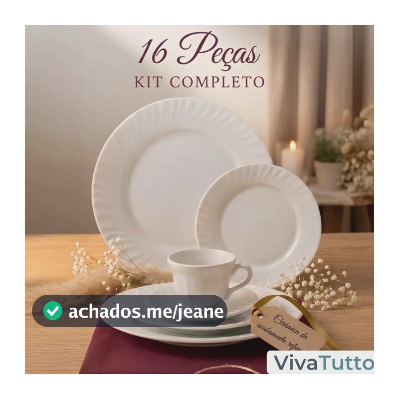 Aparelho De Jantar E Chá Em Cerâmica 16 Peças Completo Branco Canelado Xícara Pires Prato Sobremesa Vivatutto