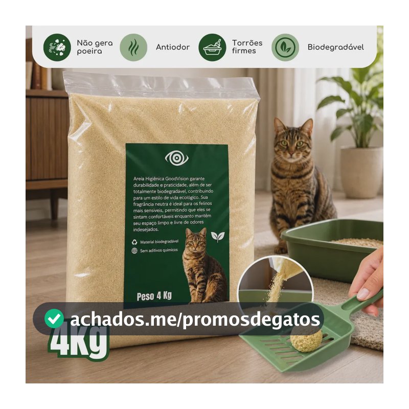 Areia Higiênica Para Gatos Feita de Mandioca e Milho Biodegradável Alta Absorção Baixo Odor 4kg - GoodVision