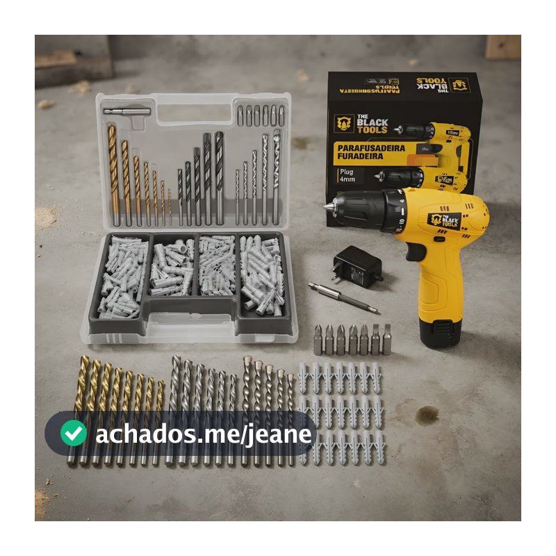Parafusadeira A Bateria 12v Bivolt 350 Rpm E Jogo 300 Pçs Amarelo 110v/220v 60