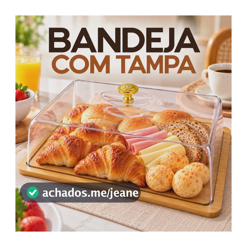 Bandeja Retangular Com Tampa Acrílica Porta Frios Para Servir e Conservar Pães Frios Petiscos Café Da Manhã Pítia