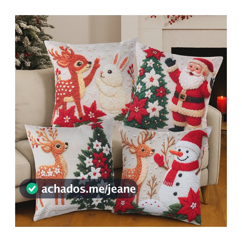 Kit 4 Capas Almofadas Decorativas Natal 45x45cm Papai Noel Palha