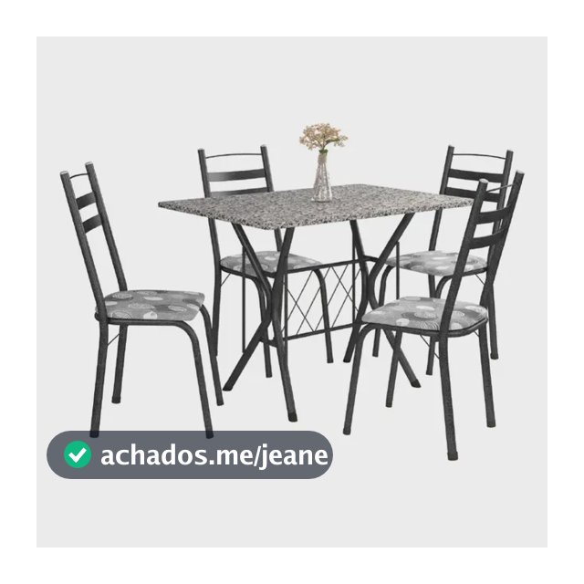 Conjunto De Mesa Itália New Com 4 Cadeiras 1,00m Artefamol Dark/Granito