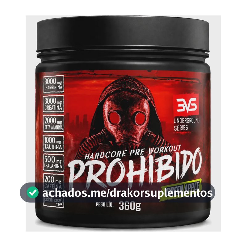 Prohibido Pré Treino 360g - Sabor Green Apple - A Combinação Perfeita De 8 Ingredientes Que Proporcionam Energia Do Início Ao Fim Do Seu Treino