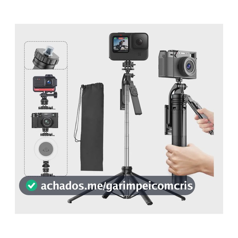 Tripé de câmera Axnen C19 tripé fotográfico preto Tripé De 180 Cm Para Bastão De Selfie De Celular Portátil