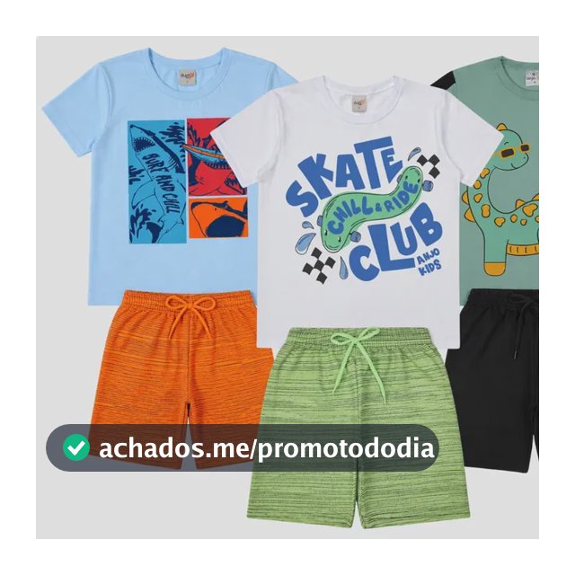 Kit Com 3 Conjuntos Menino Infantil 3 Camisetas + 3 Bermudas