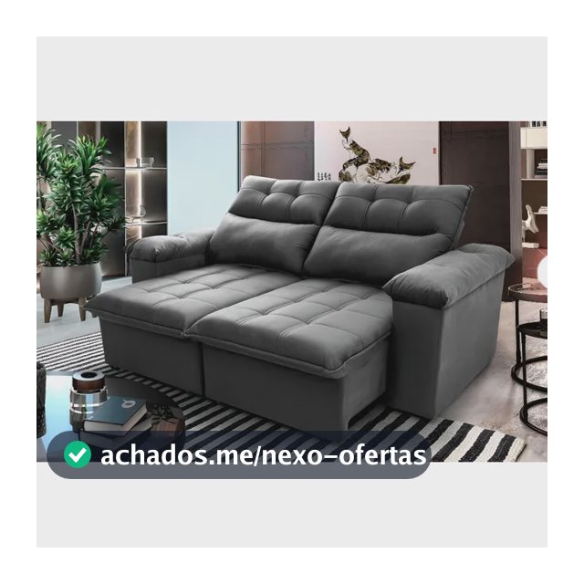 Sofá Retrátil Reclinável King House Verona 2,00m Velut Cinza C/ Molas