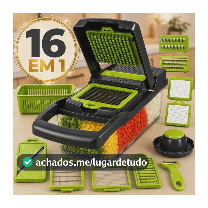 Cortador Fatiador Ralador De Legumes Frutas Vegetais Triturador Picador Manual 16 Peças para Cozinha Mandolin Inox Sólar