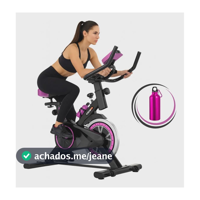Bicicleta Ergométrica Bike Spinning Garrafa 6kg Sensação Inércia Com Medidor Cardíaco Fitness Preto e Rosa Sevenfit Para Cardio E Musculação