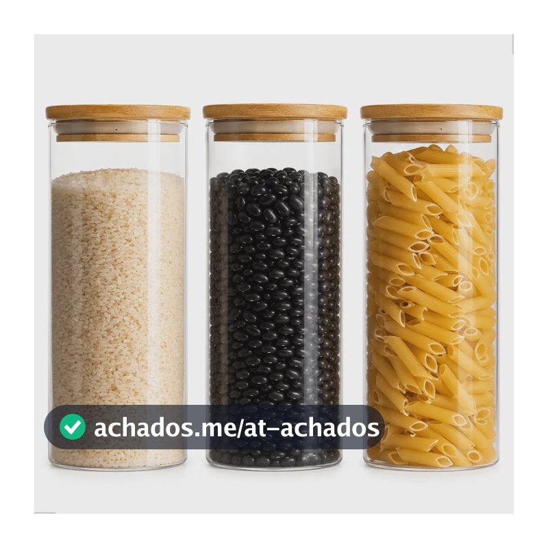 Kit 3 Pote Hermético De Vidro Tampa De Bambu 1l Alimentos Transparente