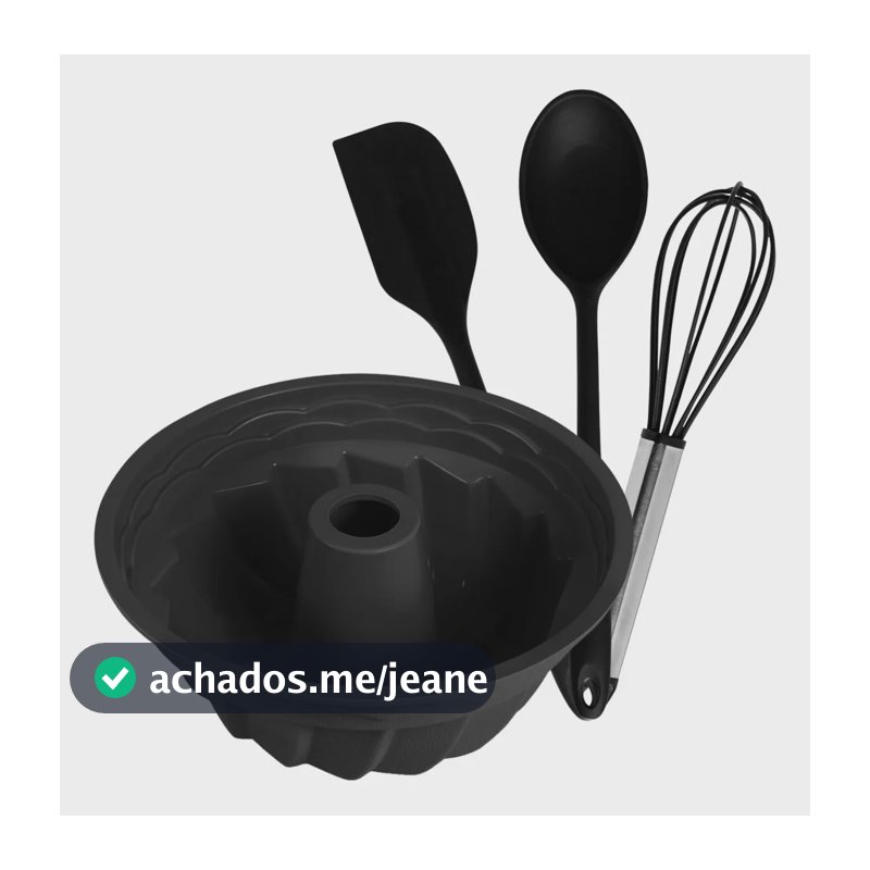 Kit Forma Silicone Bolo Pudim Com Utensílios 4 Peças Cozinha Preto